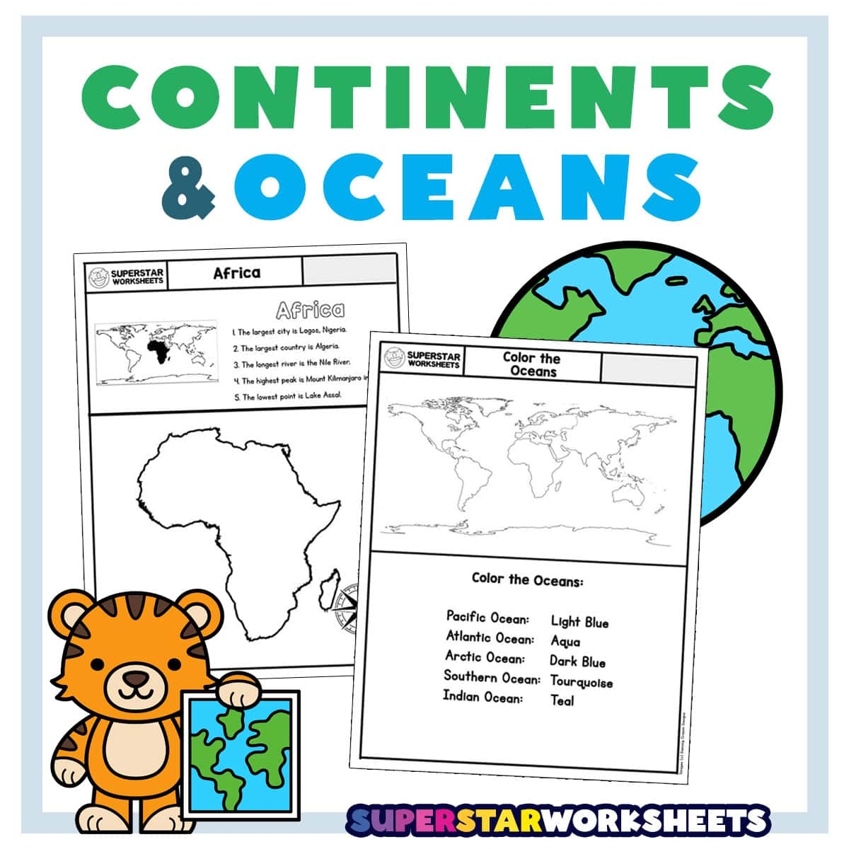 Seven Continents Oceans Worksheets Superstar Worksheets