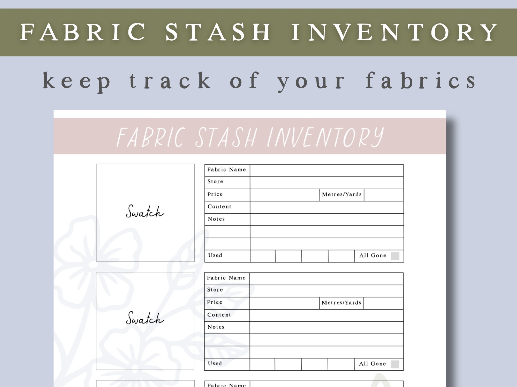 Sewing Fabric Stash Inventory PDF Printable Sheet A4 Letter Size Etsy