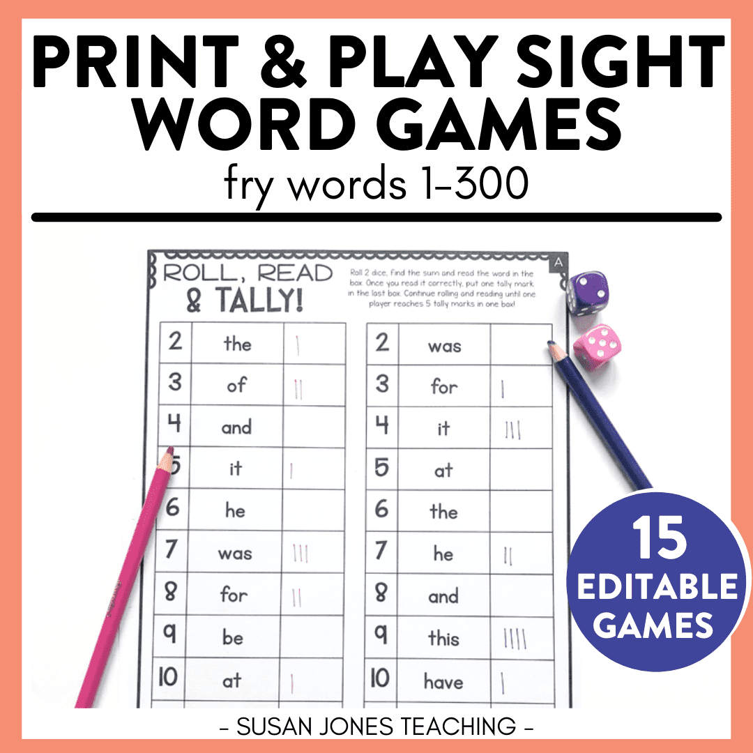 Sight Word Games Print Play LEARN Susan Jones Teaching