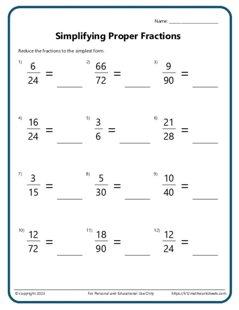 Simplifying Fractions Worksheets K12mathworksheets