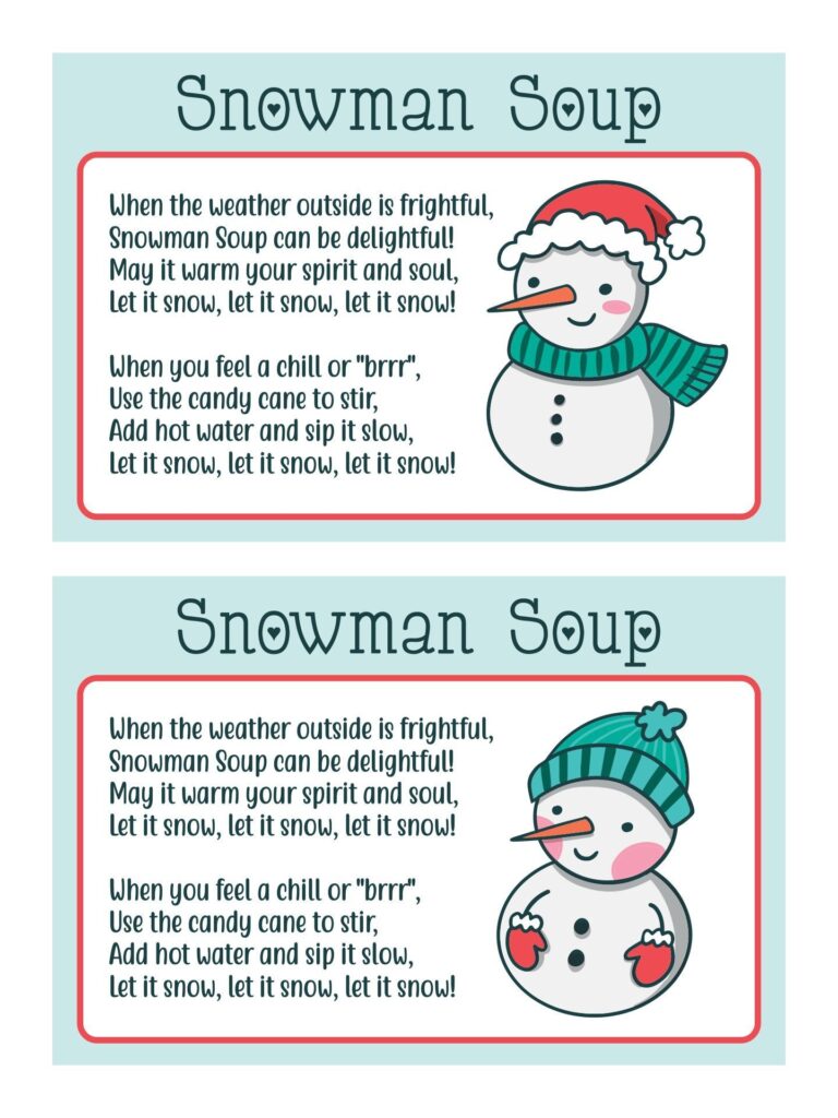 Snowman Soup Labels 10 Free PDF Printables Printablee