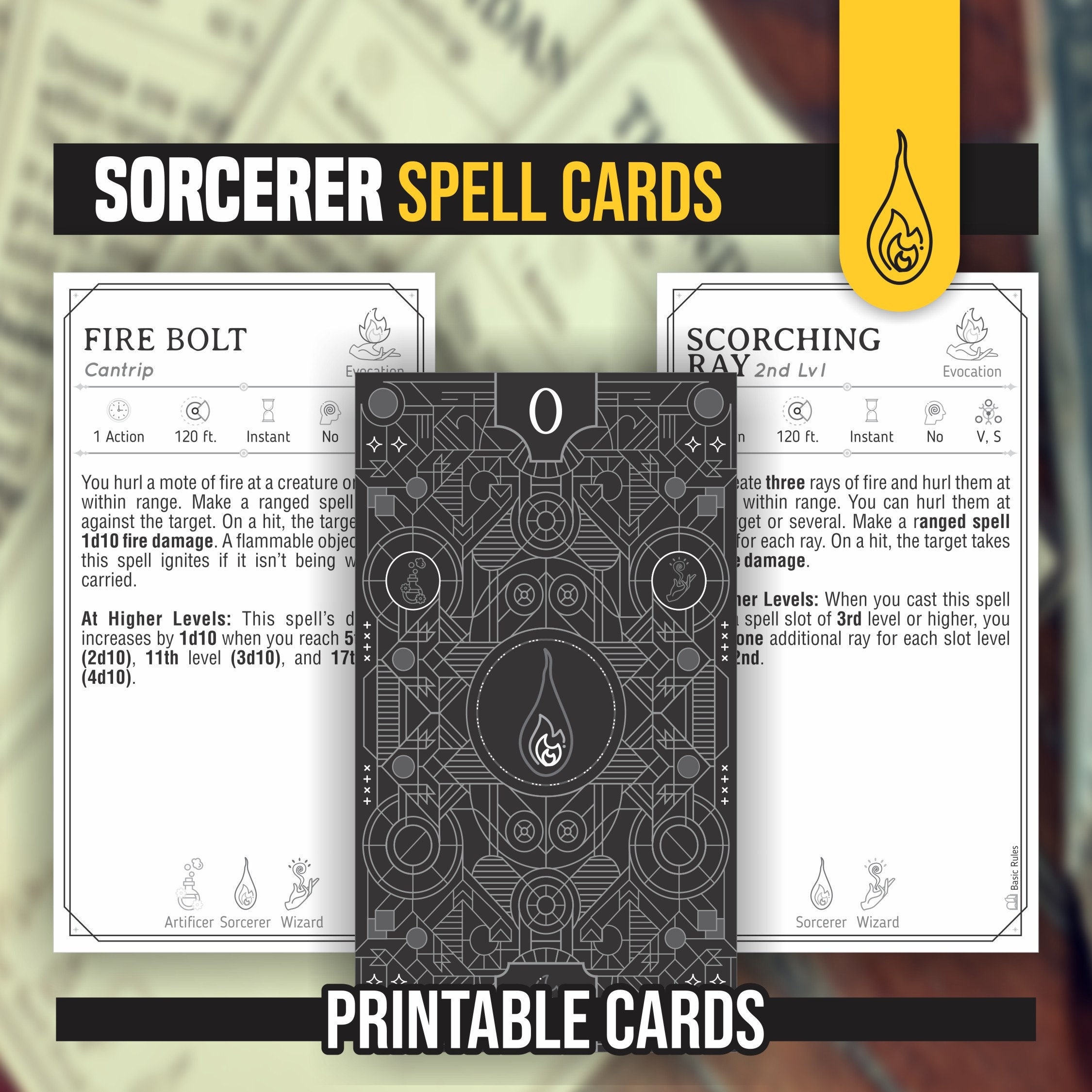 SORCERER Spell Cards For DnD 5e Form Fillable PDFs Included Dungeons And Dragons D D Printable Spell Cards