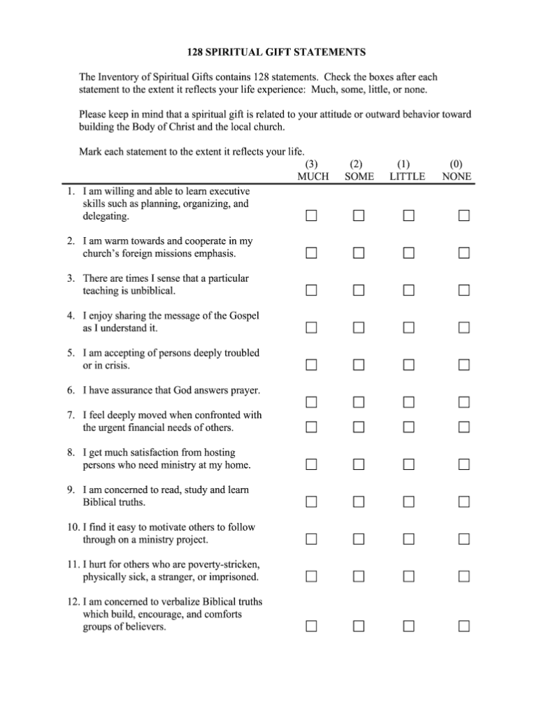 Spiritual Gifts Test 80 Questions Fill Out Sign Online DocHub