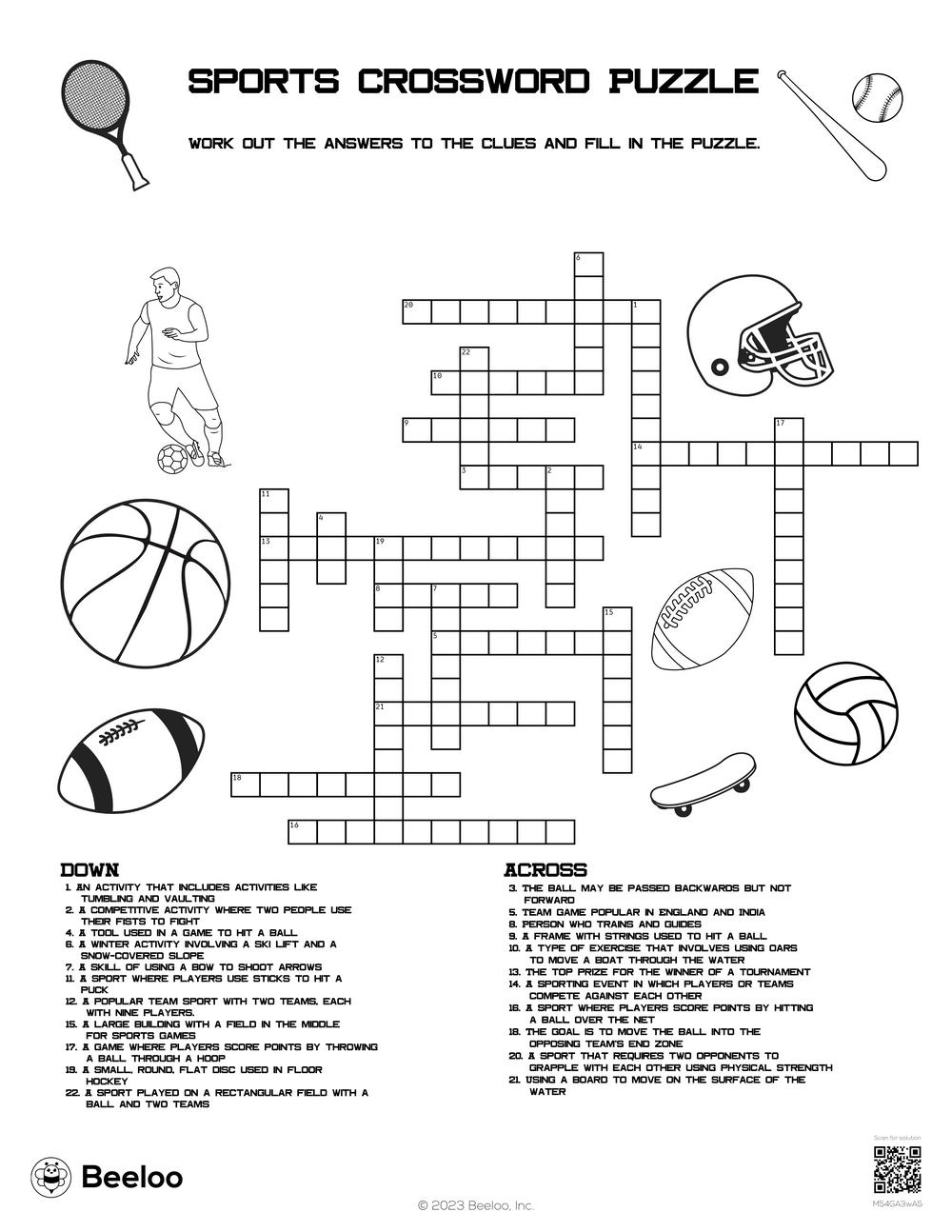 Sports Crossword Puzzle To Print Treasure Hunt 4 Kids Worksheets Library
