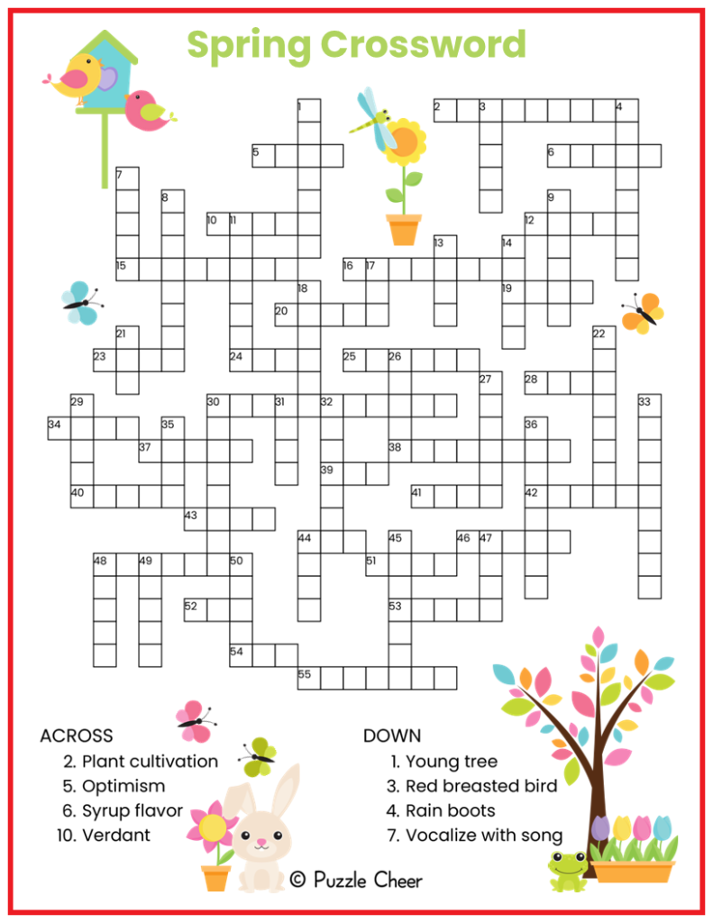 spring break crossword puzzle printable