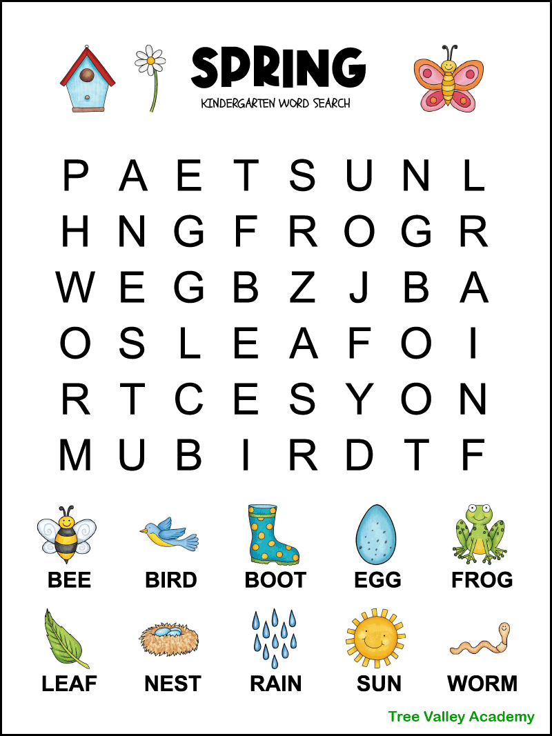 Spring Word Search For Kindergarten Tree Valley Academy Spring Word Search For Kindergarten Tree Valley Academy