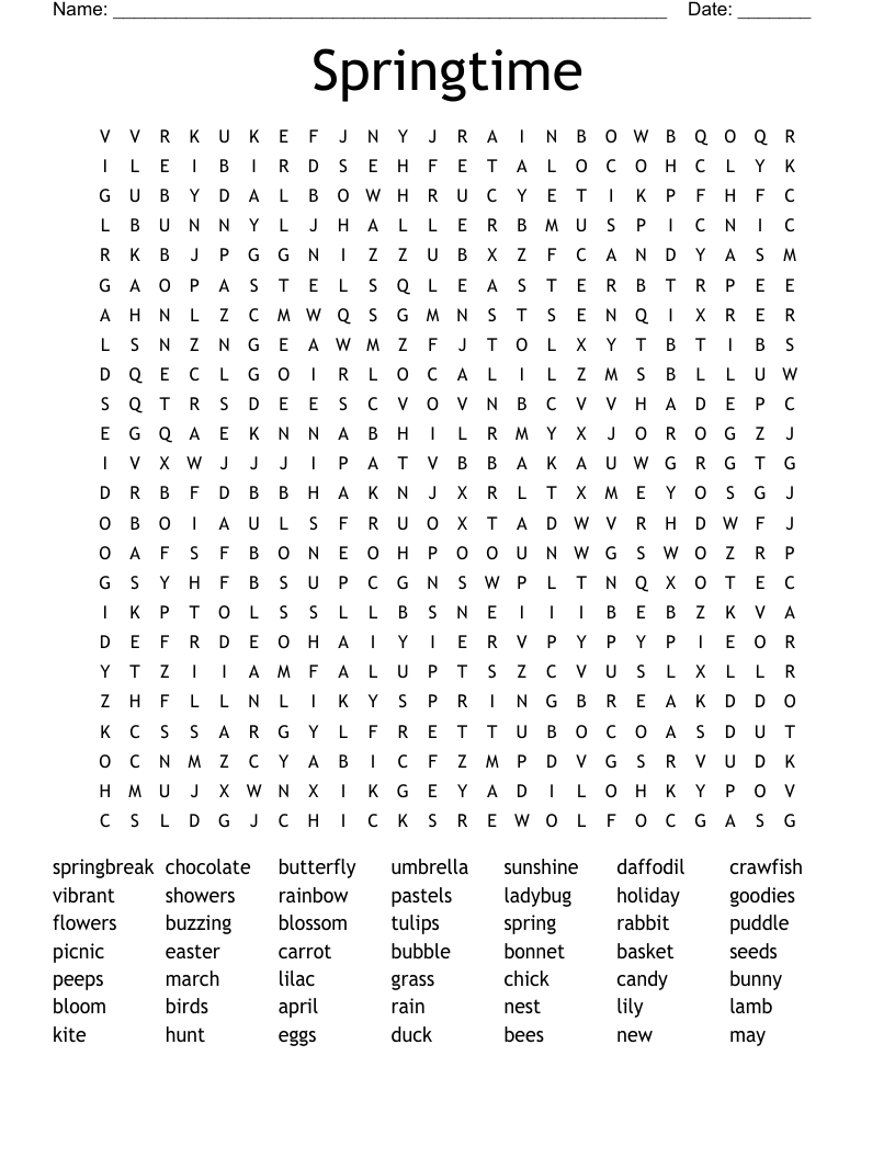 spring word search printable