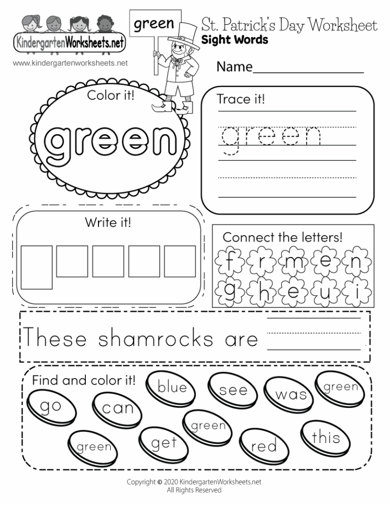 St Patrick s Day Sight Words Worksheet Free Printable Digital PDF
