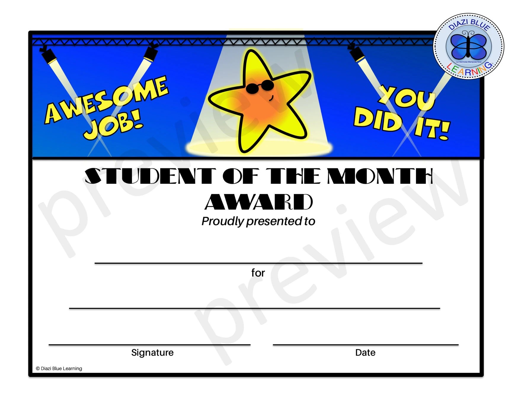 Student Of The Month Certificate Printable Printable Party Favors