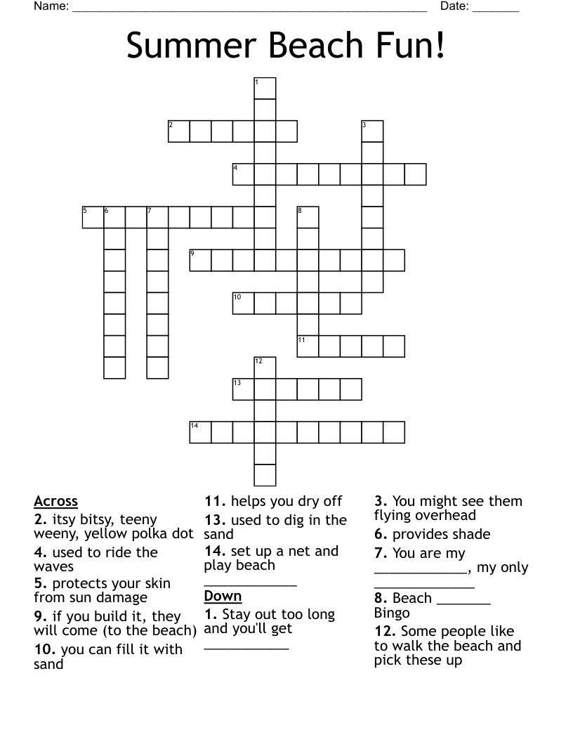 fun crosswords printable