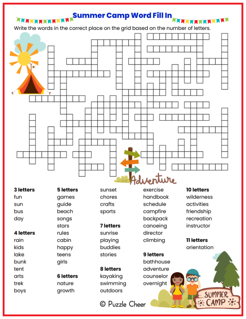 Summer Camp Word Fill In Puzzle Puzzle Cheer Summer Camp Word Fill In Puzzle Puzzle Cheer