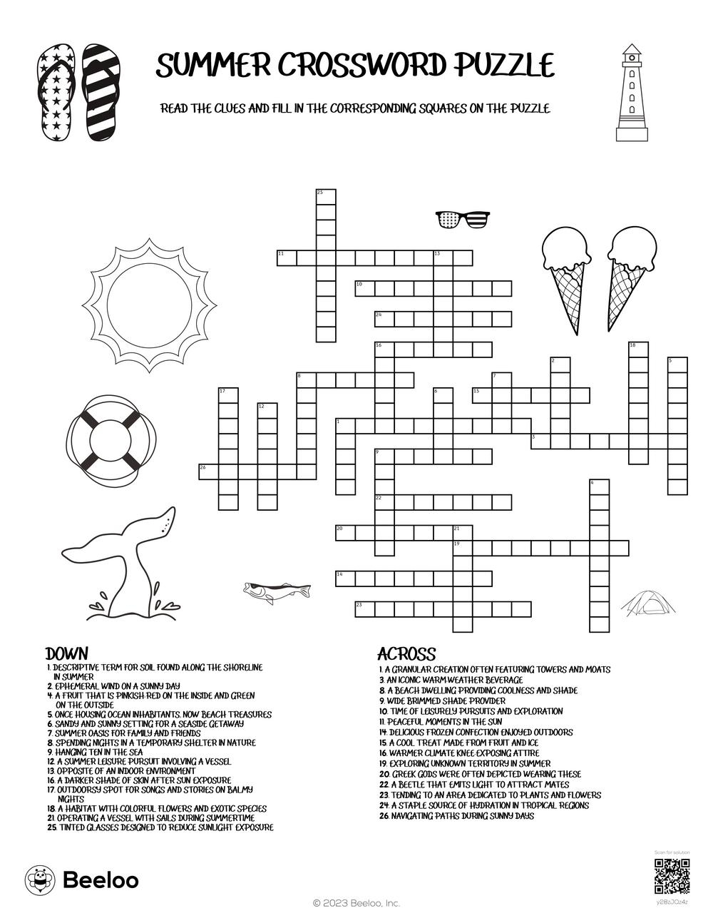 printable summer crossword puzzles