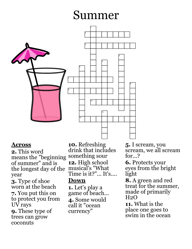 summer crossword puzzle printable