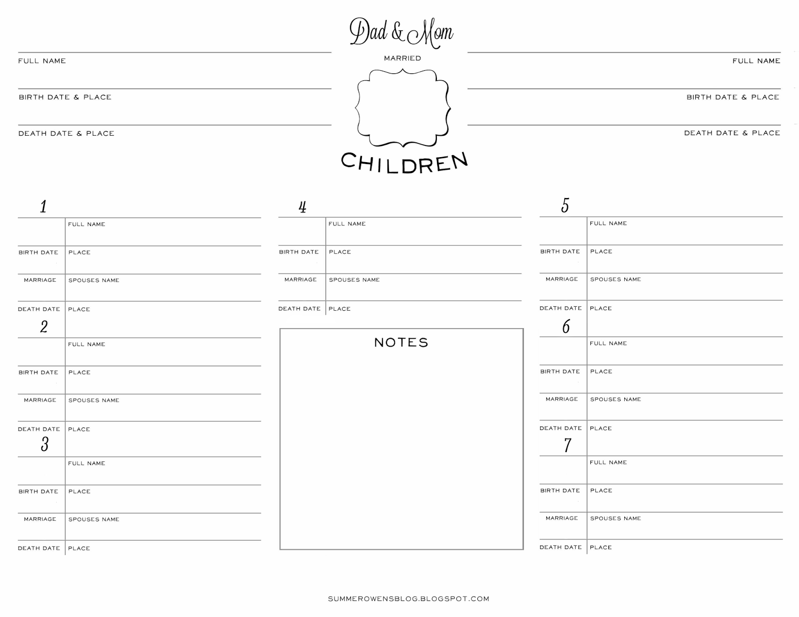 Summer Owens Free Printable Family Group Sheet Family Group Record Smaller Version