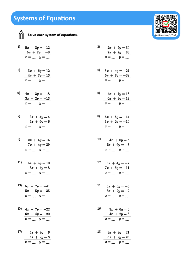 Systems Of Equations Worksheets Systems Of Equations Worksheets