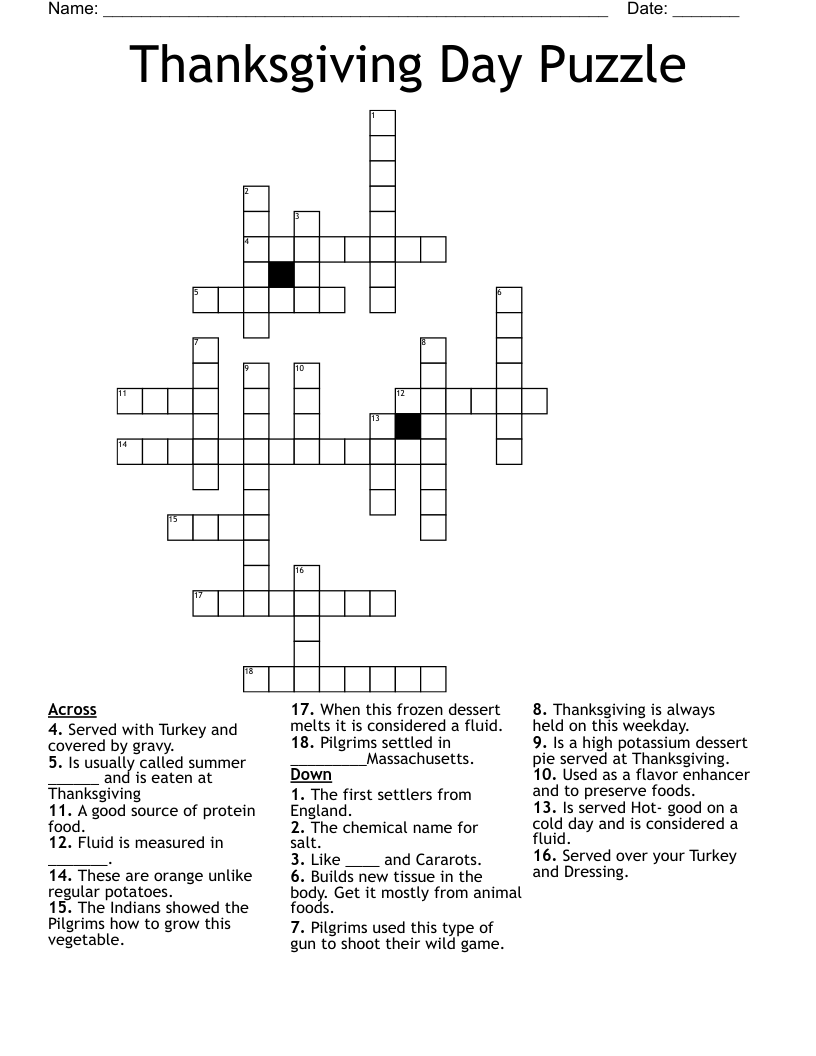 free printable thanksgiving crossword puzzles