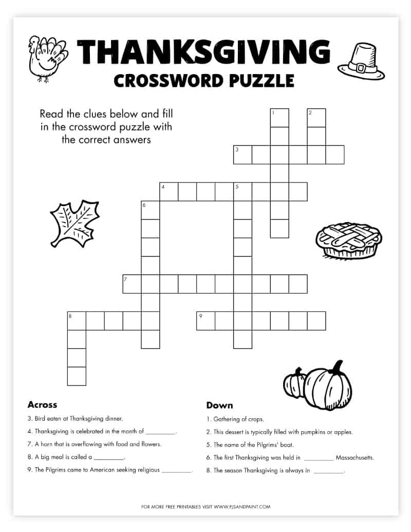 thanksgiving crossword puzzle free printable thanksgiving crossword puzzle free printable