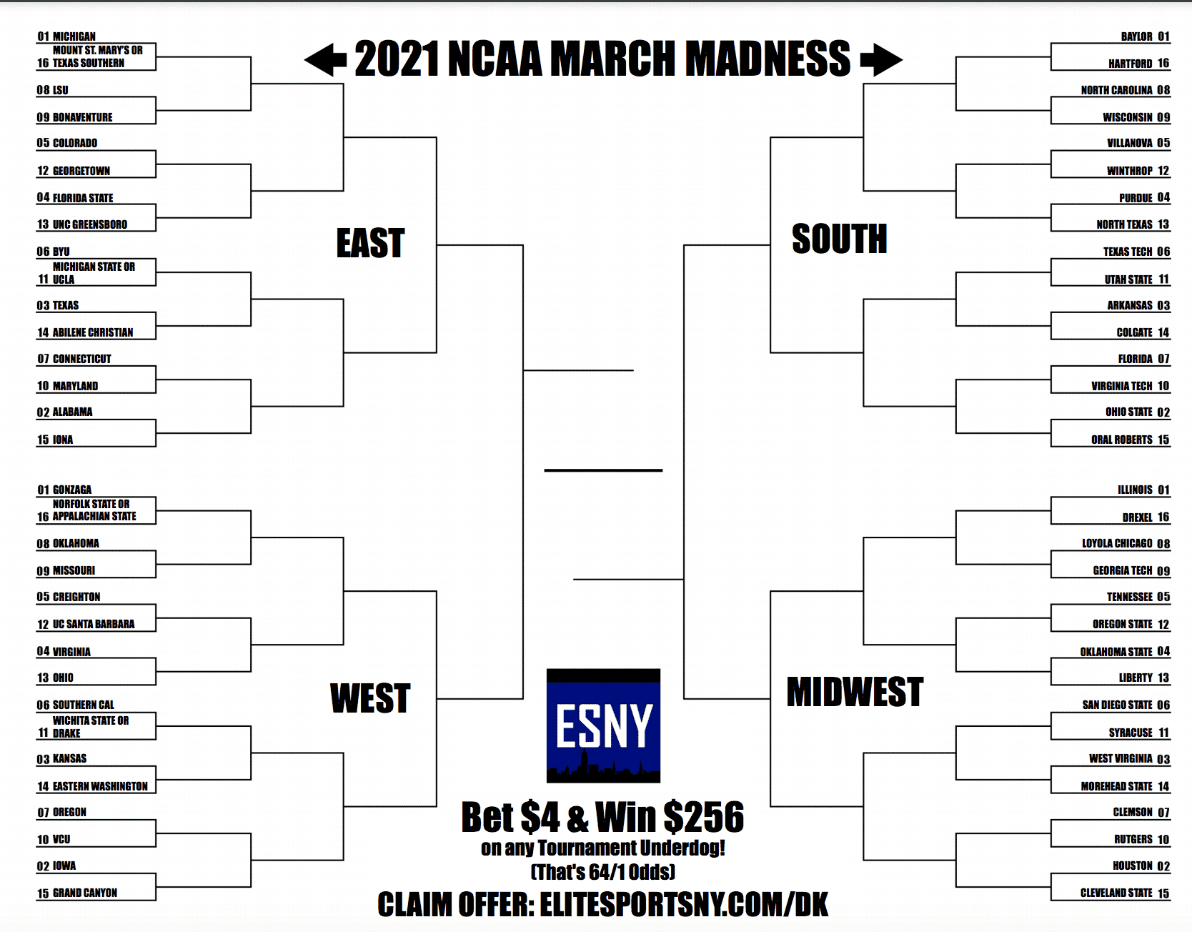 ncaa bracket printable version