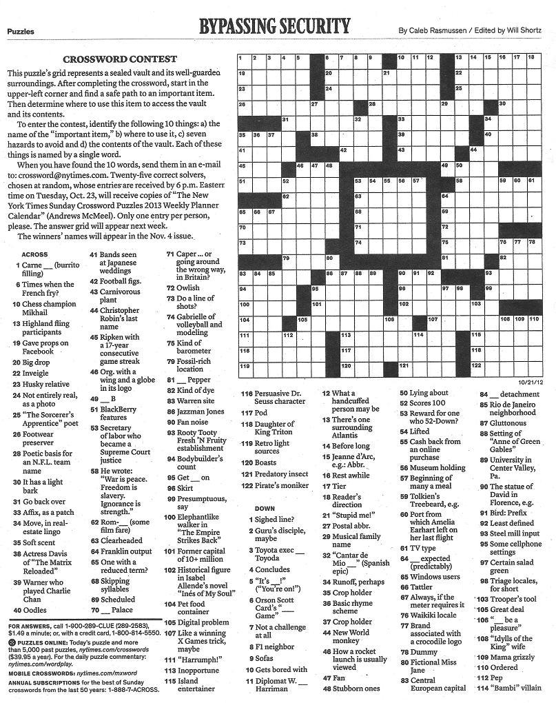 The New York Times Crossword In Gothic 10 21 12 Vault