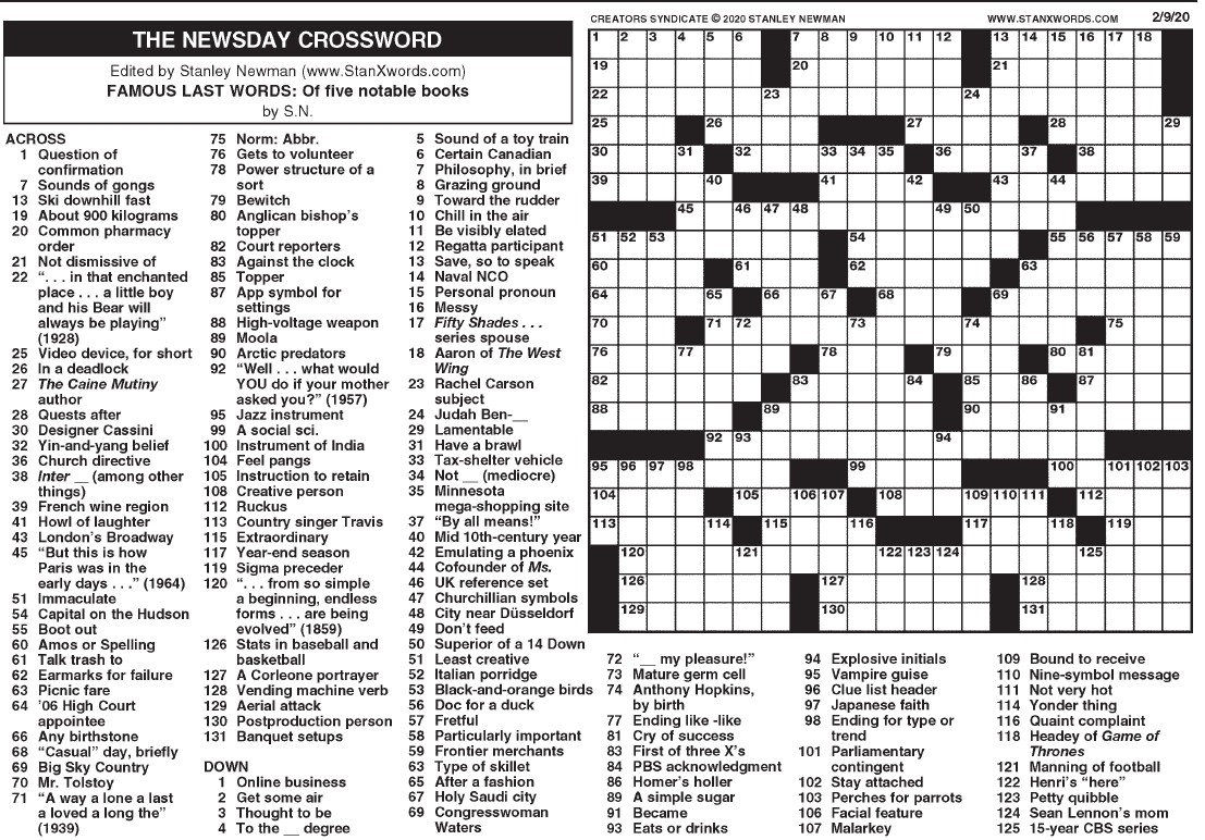 The Newsday Crossword The Mountain Eagle