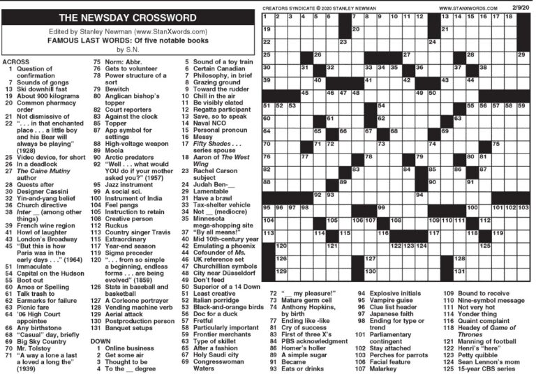 The Newsday Crossword The Mountain Eagle