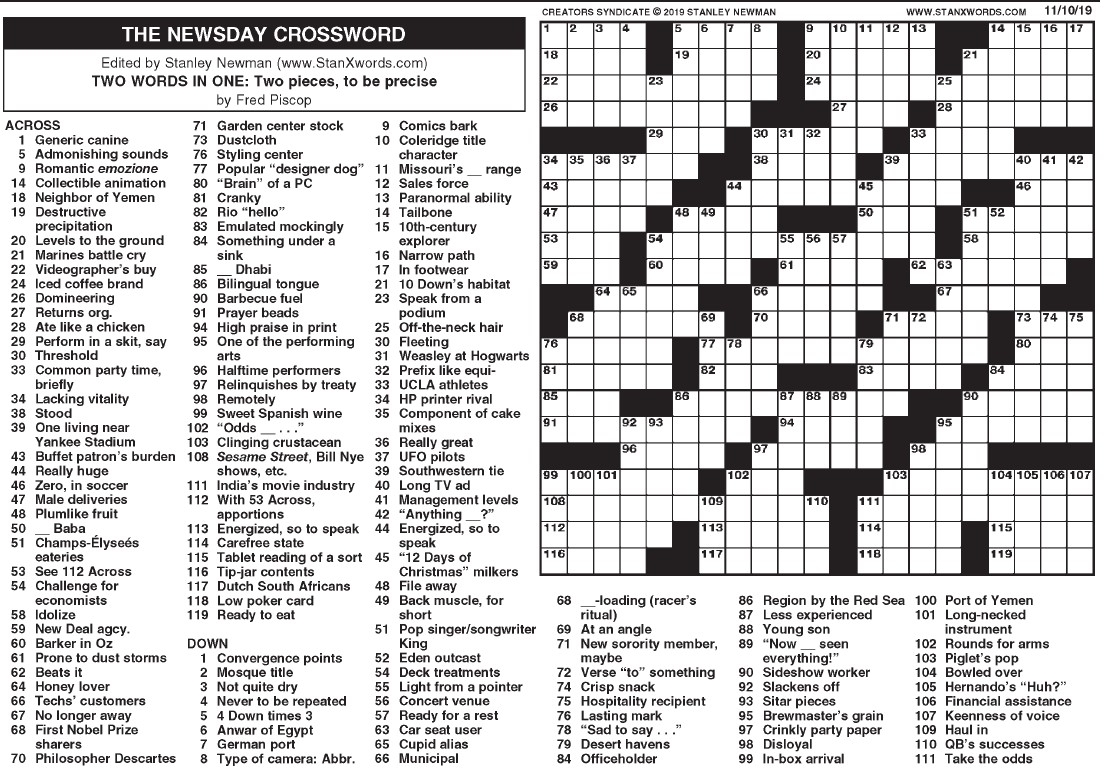 The Newsday Crossword The Mountain Eagle