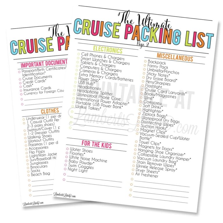 The Ultimate Cruise Packing Checklist Free Printable PDFs Lamberts Lately