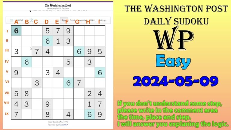The Washington Post Daily Sudoku 2024 05 09 1775 Easy Worksheets Library