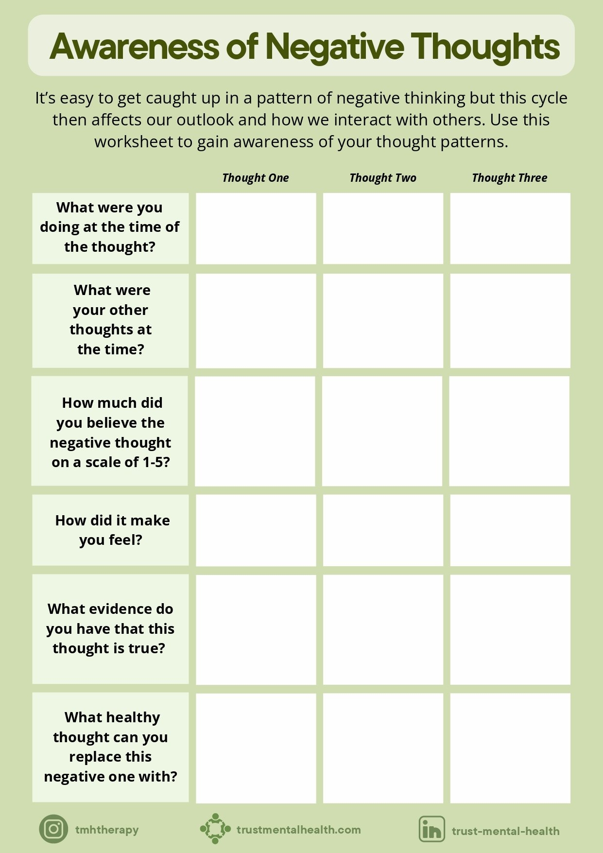 Therapy Worksheets CBT Worksheets Trust Mental Health