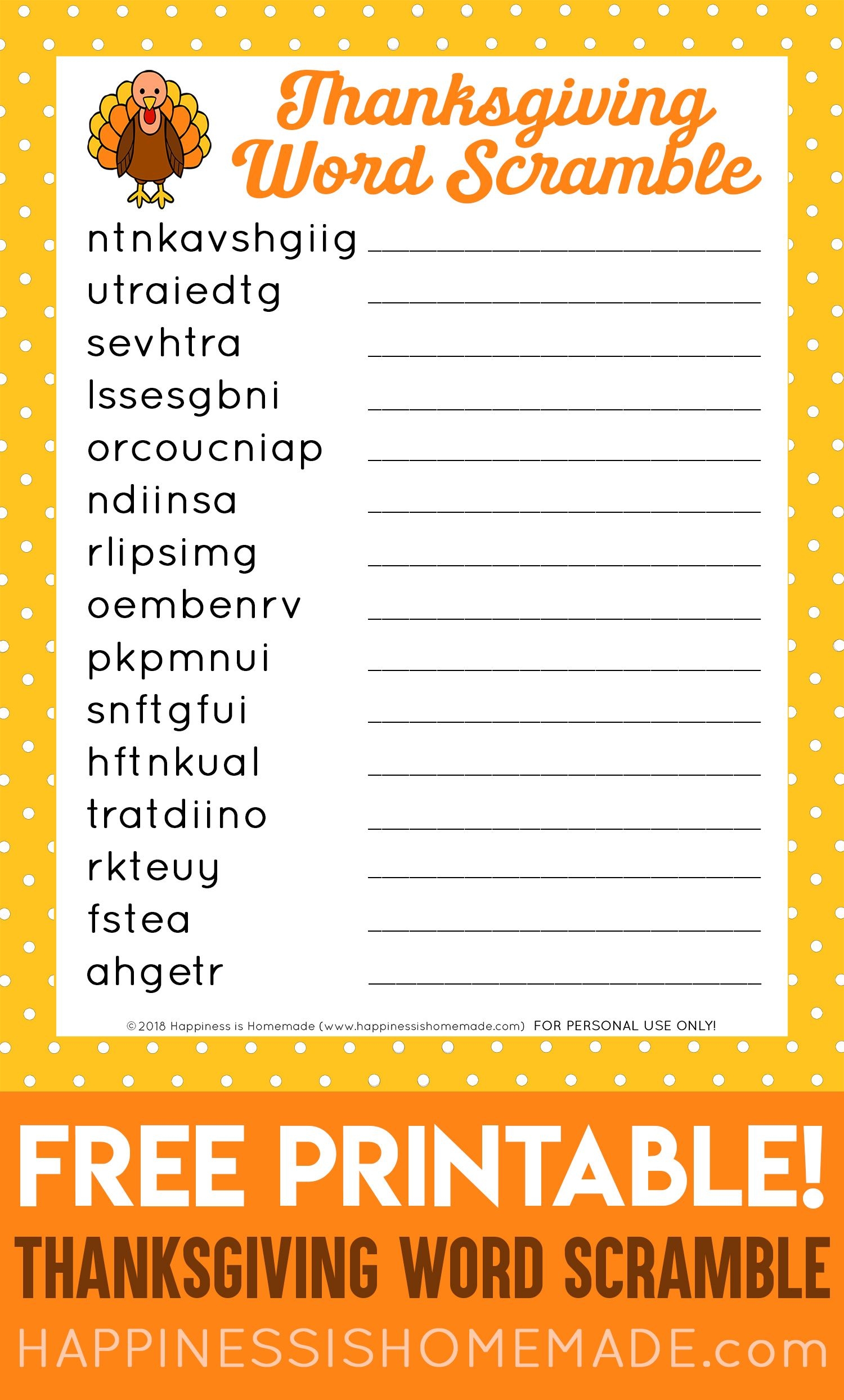 This FREE Printable Thanksgiving Word Scramble Puzzle Is A Ton Of Fun It s The Perfect Thanksgiving Game For Teachers Classrooms Playgroups Family Fun Nights Scout Troops And More Keep Everyone Entertained And