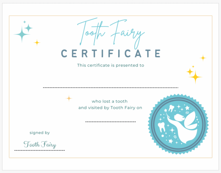 Tooth Fairy Certificate Lakes Area Pediatric Dentistry Michael Steinmetz
