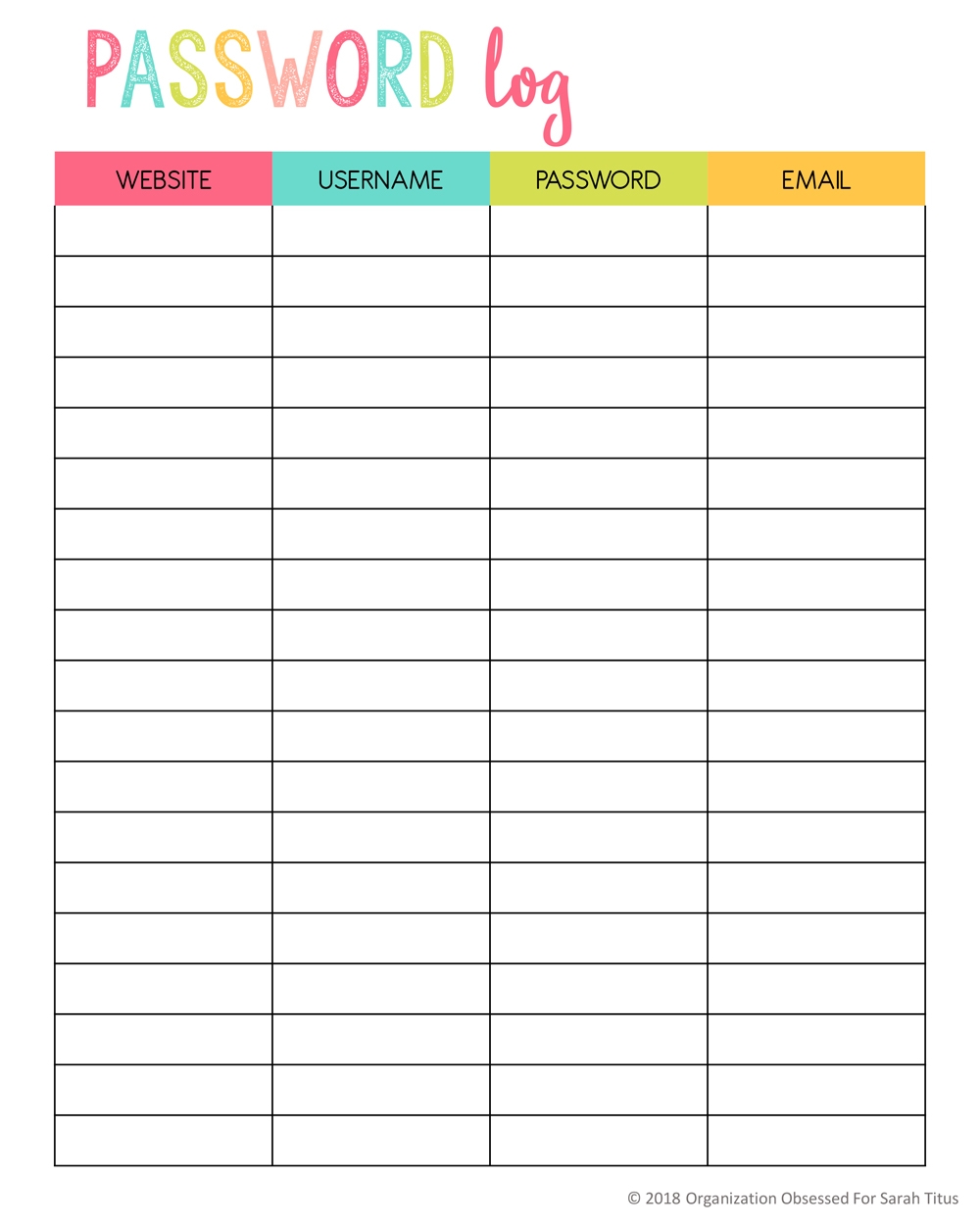 free password keeper template printable
