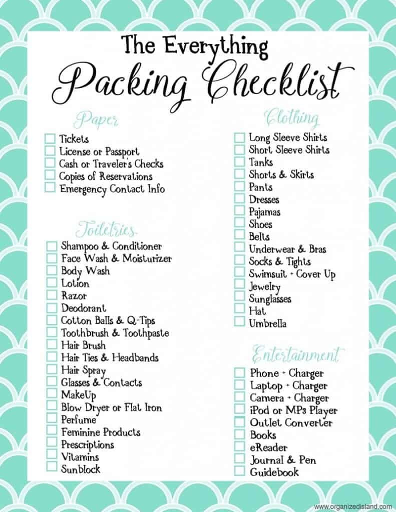 Travel Packing List Printables Organized Island