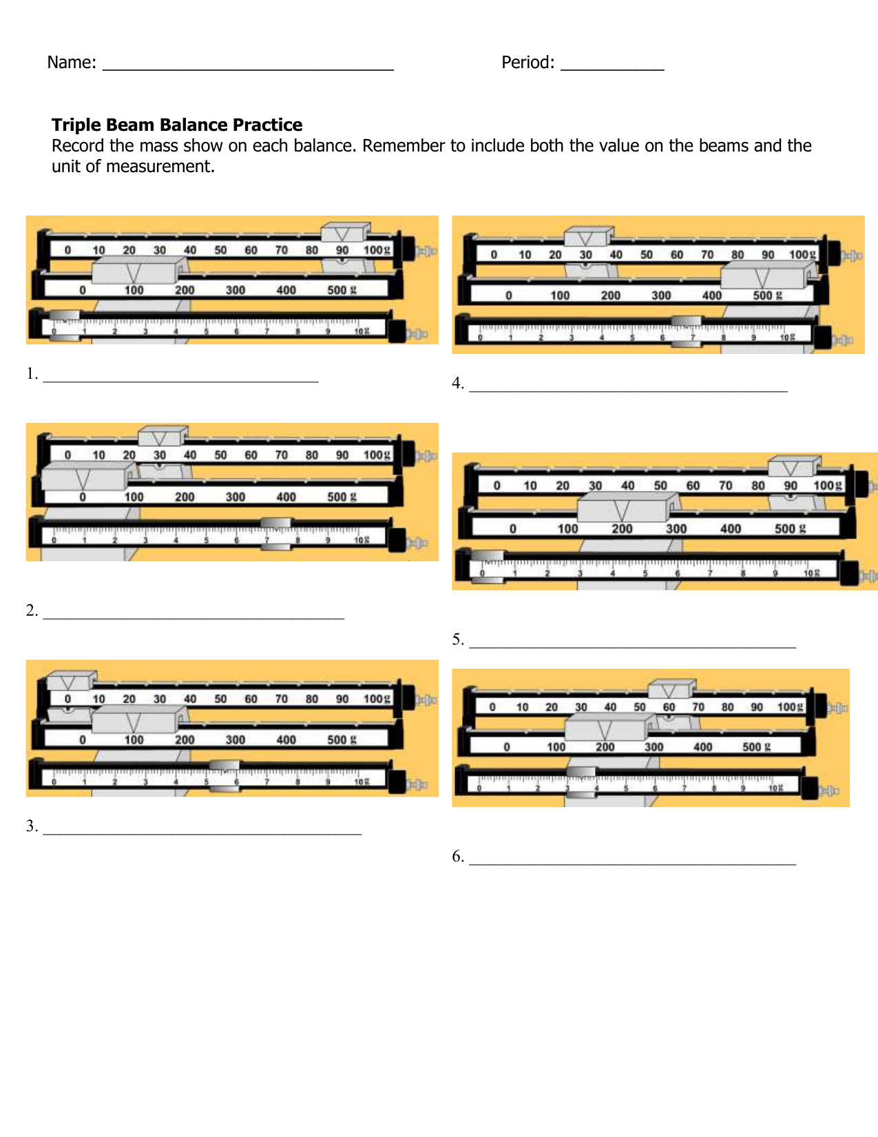 Triple Beam Balance Practice Worksheet