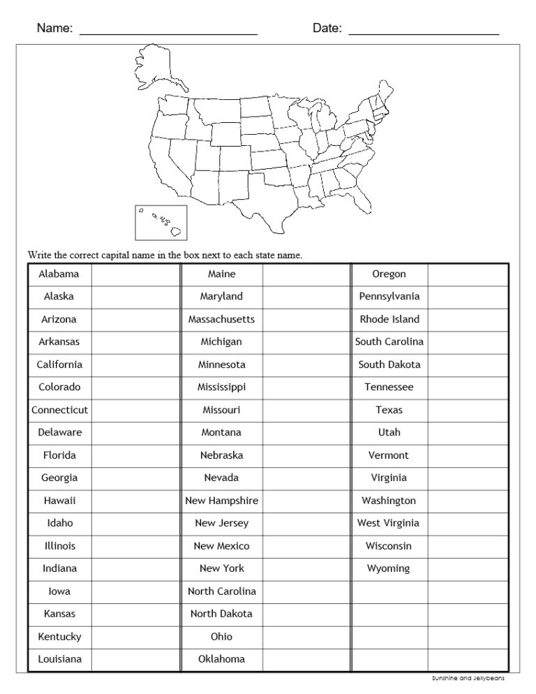 U S States Capitals Worksheets Test Sheets Maps U S Geography Made By Teachers