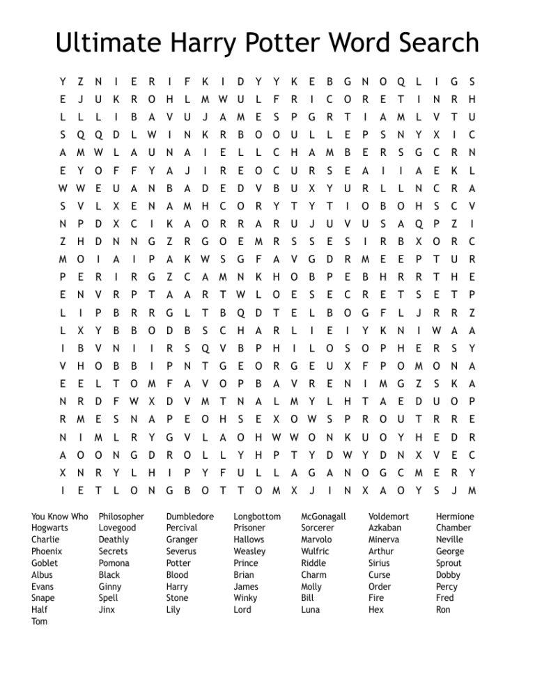 Ultimate Harry Potter Word Search WordMint