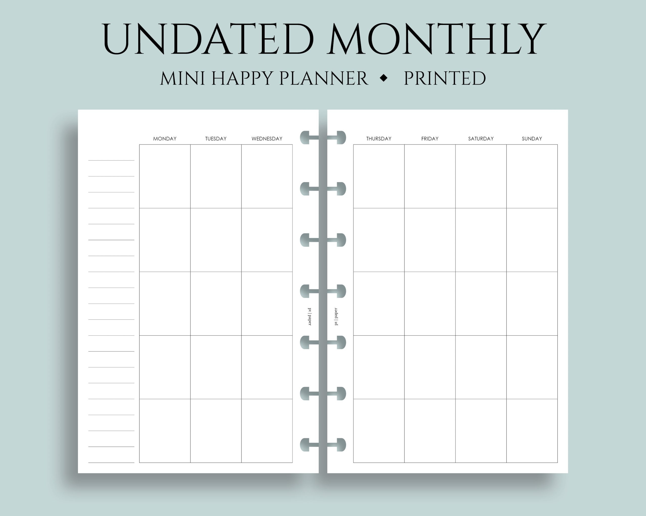 Undated Monthly Calendar Monday Start PT Paper