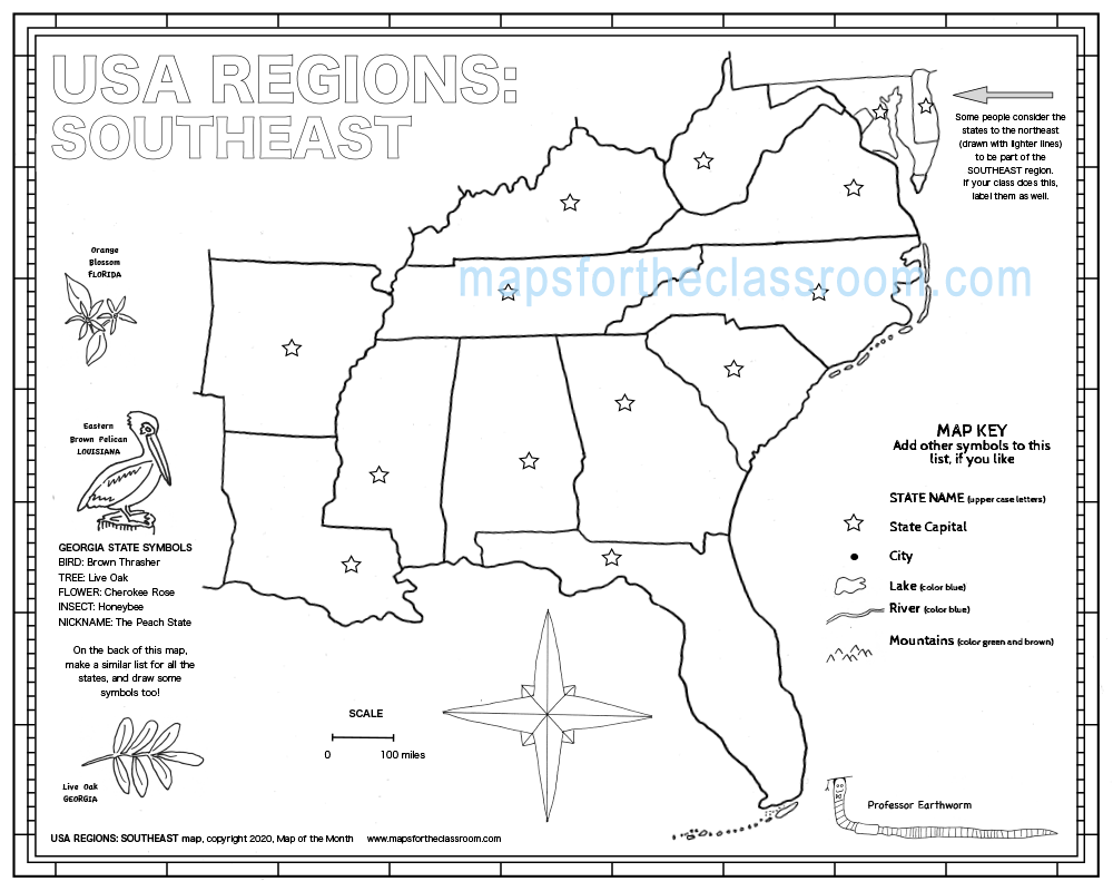 southeast region map printable