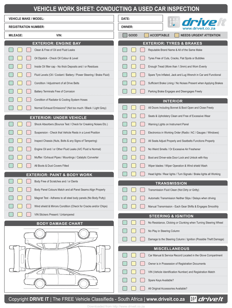 Used Car Inspection Checklist Fill Out Sign Online DocHub