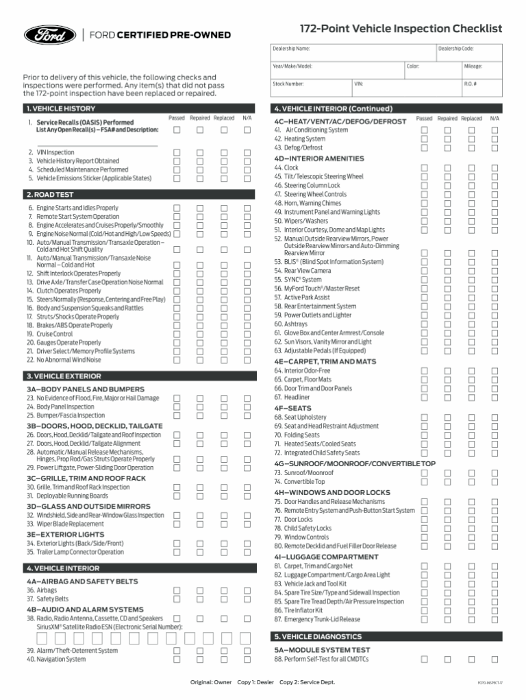 Used Car Inspection Checklist Fill Out Sign Online DocHub