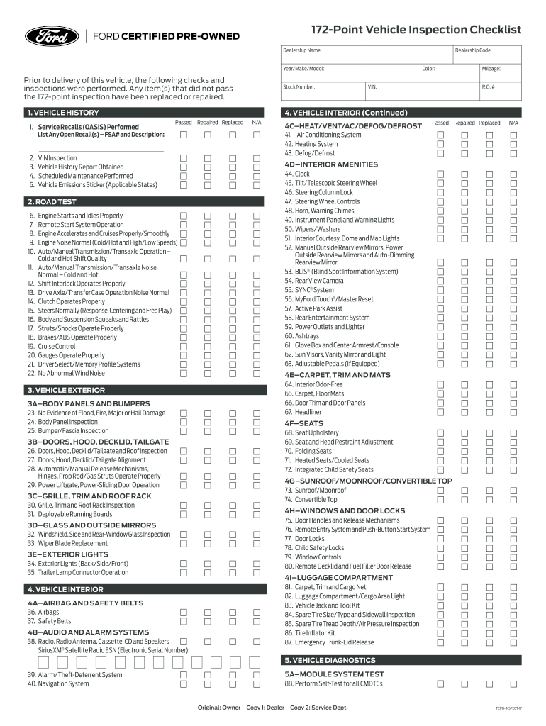 Used Car Inspection Checklist Fill Out Sign Online DocHub
