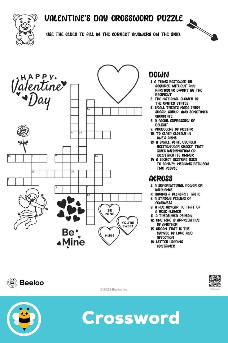 valentine's day crossword puzzle free printable
