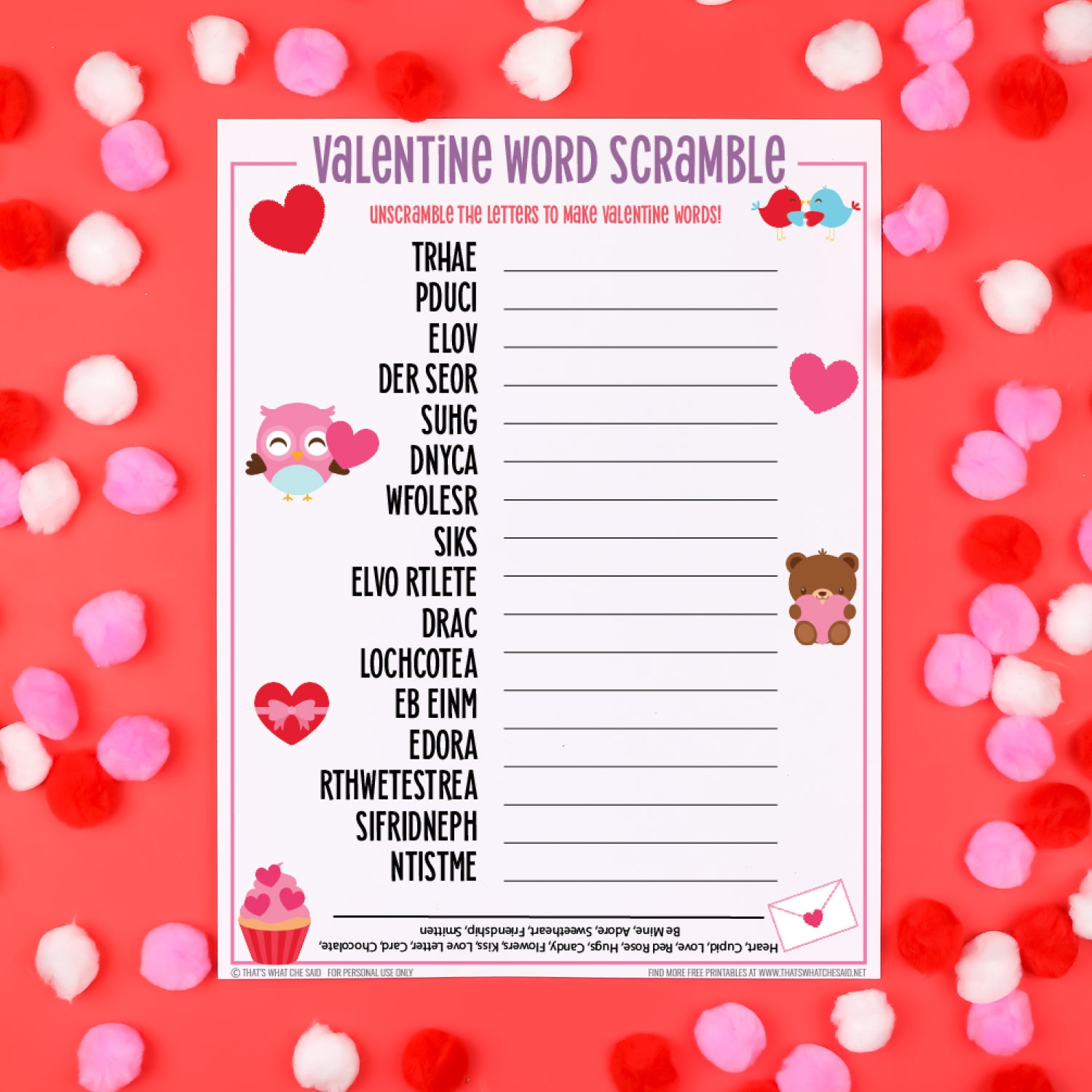 Valentine s Day Word Scramble 20 Free Valentine Printables That s What Che Said Valentine s Day Word Scramble 20 Free Valentine Printables That s What Che Said