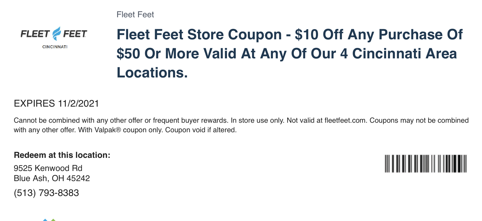 ValPak Coupon Fleet Feet Cincy