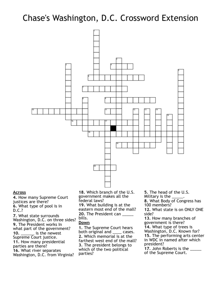 Washington D C Crossword Puzzle WordMint