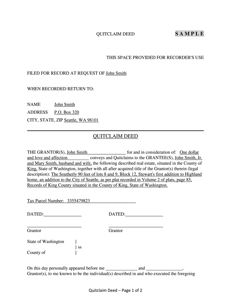 Washington State Quit Claim Deed Pdf Fill Out Sign Online DocHub
