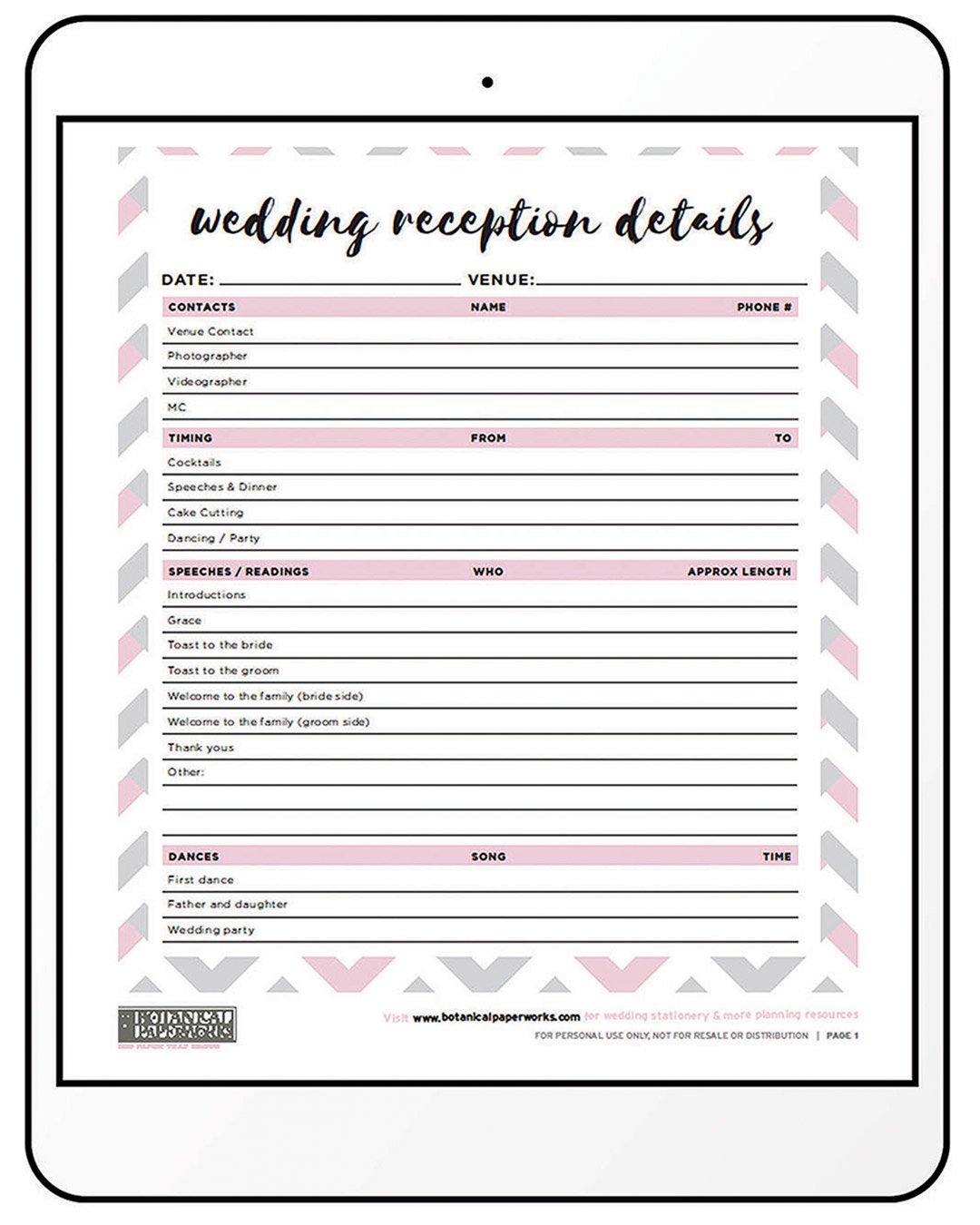 free wedding planner printables