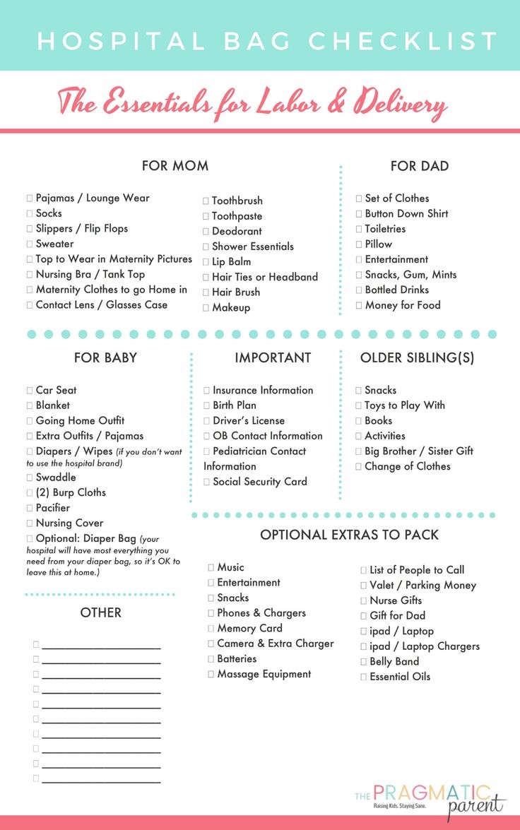What Do I Pack In My Hospital Bag Printable Labor Delivery Hospital Bag Checklist