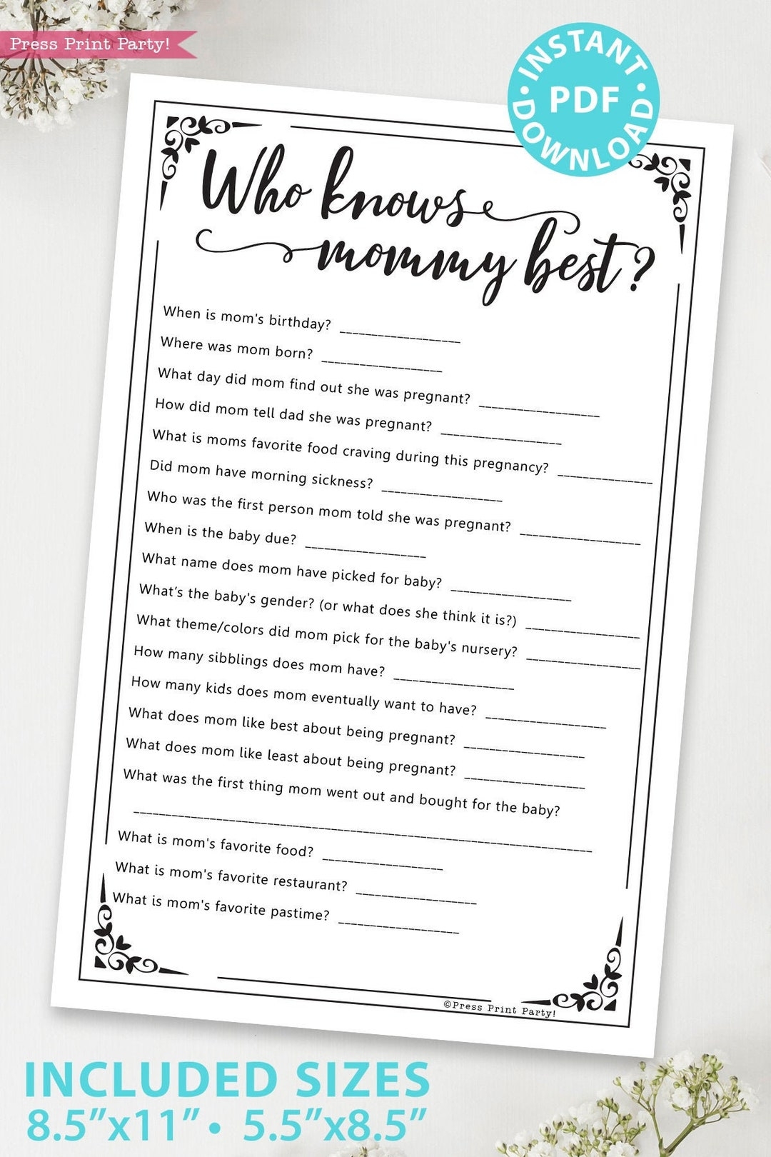 Who Knows Mommy Best Baby Shower Game Printable In Rustic Style Unique Baby Shower Game Template And Activity INSTANT DOWNLOAD Etsy