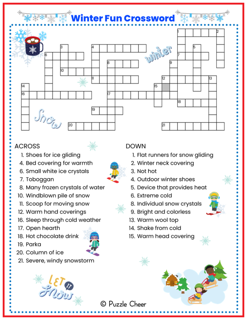 winter crossword puzzle printable